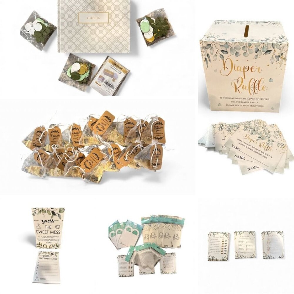Baby Shower Party Supplies Set With Diaper Raffle Games Guest‎ Book Party Favors